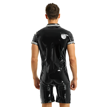 Men's Shiny Body Latex Zipper Clubwear / Sexy Open Crotch Wetlook Romper Bodysuit - EVE's SECRETS